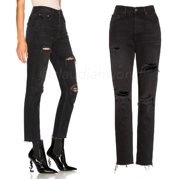 GRLFRND Ripped High Rise Button Fly Jeans in Grey Black - Picture 14 of 14